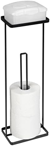Wenko Gissi 2-em-1 Solder de rolo de substituição para até 3 rolos de papel higiênico e uma bandeja com revestimento sem deslizamento, aço preto, 18 x 52 x 12 cm