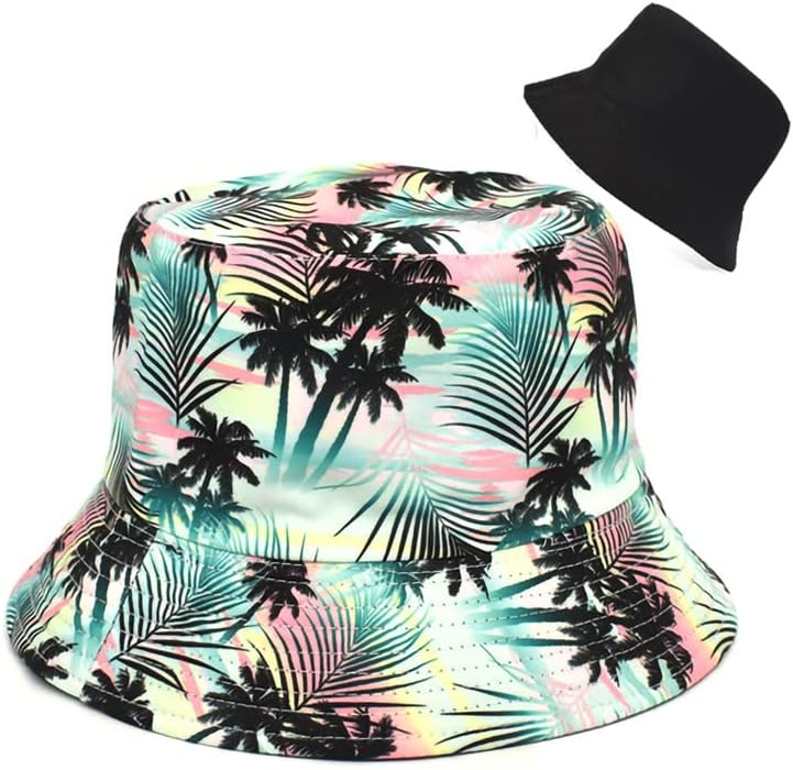 Chapéu de balde de algodão de algodão-de-lateral reversível chapéu de sol para homens, férias de verão viagens de praia de praia