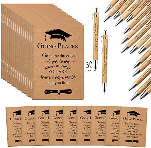 60 PCS Gretos de graduação 30 Mini Jornal motivacional 30 Inspirador de caneta de bambu de bambu Kraft Notebooks de