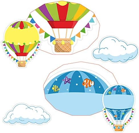 Beyumi 65pcs Hot Air Balloon Cloud Classroom Bulletin Board Decoração de Decoração de Acentos Coloridos Cutas Nome