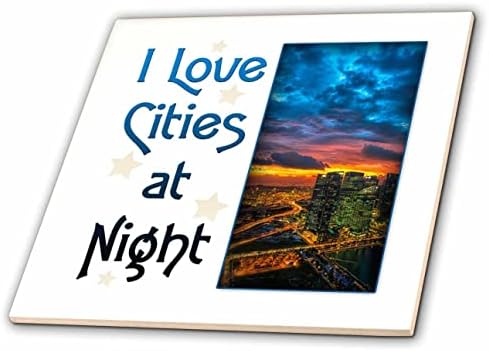 Imagem 3drose de palavras eu amo cidades à noite com foto da cidade - azulejos