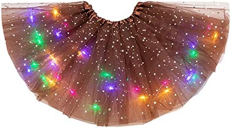 Luzes LED femininas 3 camadas de estrelas Mini saia malha de malha de saia bailterina saia escolar garotas de dança