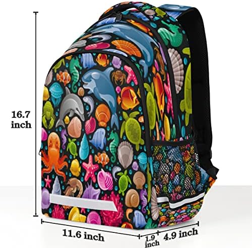 cfpolar Dolphin Whale Octopus Turtle Student Backpack with Laptop Compartment School Backpack for Women men College Students Teens Girls Boys