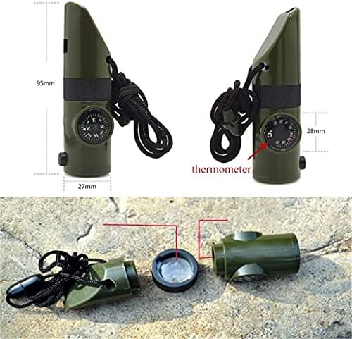 WSZTT 7 em 1 Ferramenta de sobrevivência de emergência ao ar livre Termômetro de armazenamento de lanterna de lanterna multifuncional
