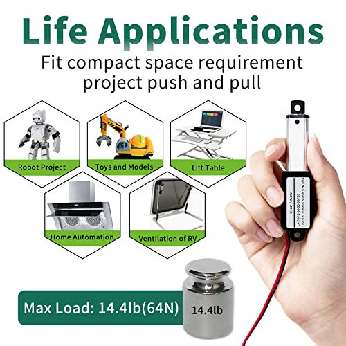 Atuador micro linear com controlador de interruptor, ATUADORES DE MOVIMENTO ELÉTRICO DE 1,2 ASSUSTO DE 12V DC, 64N/14,4