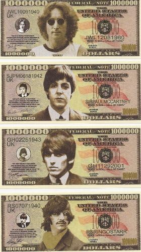 Os Beatles $ Million Dollar $ Novidades Bills Completo Conjunto de 4