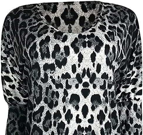 Tampas de manga longa do pescoço de Womens Plus Tamanho V com bolsos clássicos da moda leopardo camisetas de blusa