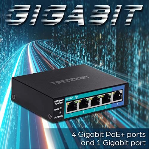 TrendNet 5 portas Gigabit Poe+ Switch, 4 x Gigabit Poe+, 1 x porta de gigabit, capacidade de comutação de 10 Gbps, orçamento