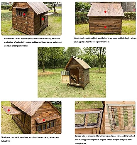 Kennel de cachorro de madeira ZJDU, casa de cachorro de madeira durável, abrigo de filhote de filhote de filhote externo, com janelas e portas, com piso removível para facilitar a limpeza, xxl xx-large