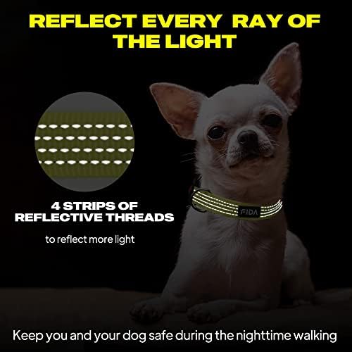 Colarinho de cachorro reflexivo FIDA, colares de cães de nylon com cores de neon para cães pequenos/médios/grandes, colares de cães de alta visibilidade com fivela de travamento de segurança