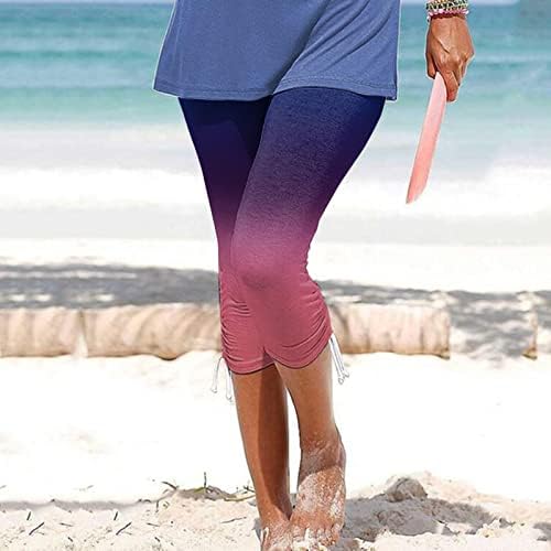 Usecee feminino capri ioga perneiras de verão calça alta calça cortada boho estampa floral as calças de treino lateral de cordão