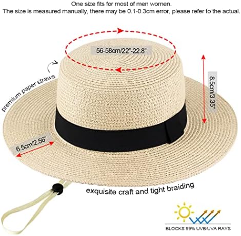 Sireck Women Straw Hat Wide Brim Sun Chapéu com Strap Sun Protection Summer Beach Hat Fedora Chapéu para homens
