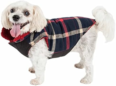 Pet Life ® 'Lealdade' Casaco de cachorro xadrez - jaqueta de cachorro xadrez isolada com sherpa reversível - roupas de