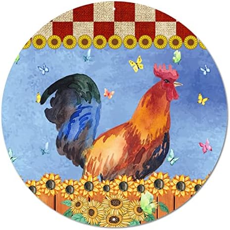 Placa de metal redonda placa búfalo girassóis xadrez de borboleta e animais de fazenda grinaldas vintage signo metal impressão