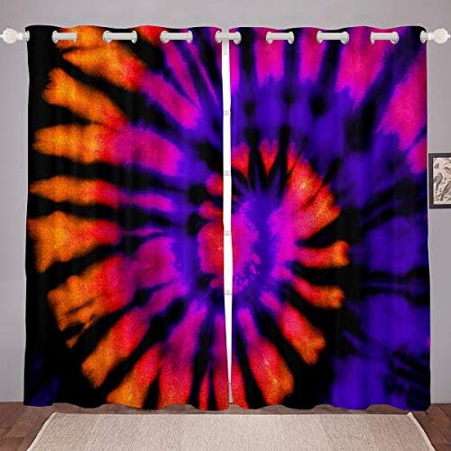 Cortinas de janela erosebridal tie-dye, painéis de cortina de janela hippie de boho para crianças meninas meninas adolescentes