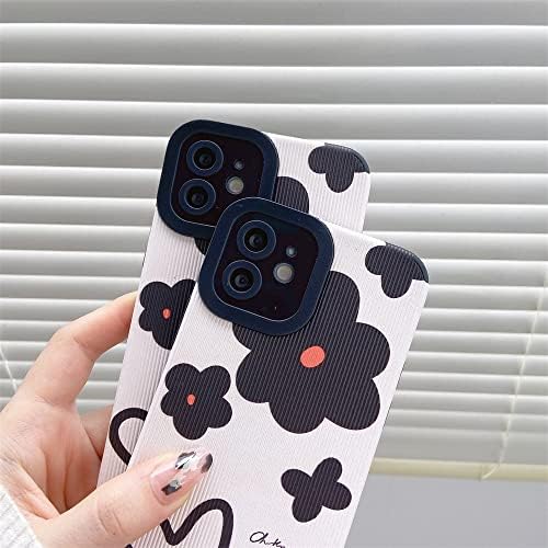 Moda Casos de telefone florais fofos para iPhone 12 Capa protetora Casos de silicone de couro falso de couro compatível com Apple