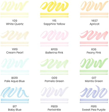 Marcadores de escova de álcool Arteza, conjunto de 12 cores pastel para colorir adulto, 9 x 9 polegadas, designs de doodle,