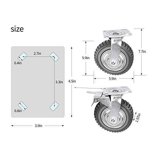 8 Rodas de rodízio para serviço pesado Conjunto de 4 carga 2200 libras de borracha premium sem rodas de rodas de ruído Rodas de placa