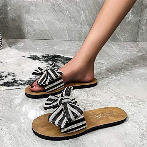 Baskuwish feminina lâminas sandálias de praia chinelos de conforto casual, listrado listrado bowknot sandals planres de verão sapatos