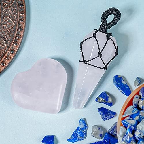 Crocon 2pcs Rose Quartz Crystals Gift Greet, Stone Heart With Pinging, Cura de Chakra Cristal Pingente Gemstone Heart Gift Set para