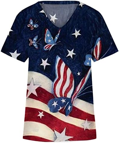 HGCCGDU 4 de julho Blusa para mulheres Casual Túmulos de fábrica American Flag Print Tees Independence Day ShirtFits