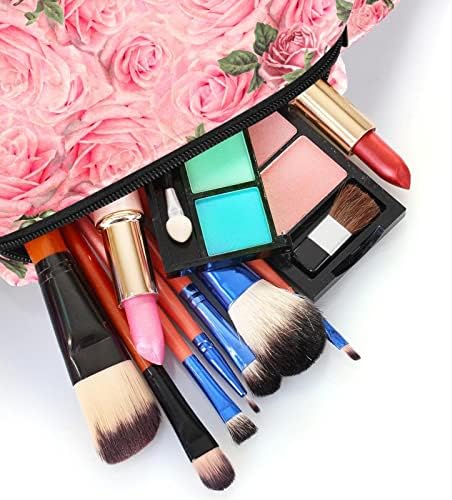 Bolsa de maquiagem de viagem, bolsa de cosméticos Caso organizador, para mulheres de produtos de higiene pessoal, pincéis, rosa floral