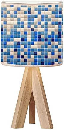 Lâmpada de mesa de cabeceira de cabeceira tripé Branca azul de porcelana de parede de parede de madeira