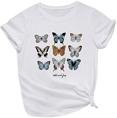 Tops do dia dos namorados para feminino Butterfly Print Shirt Slave Grande camisetas Crewneck Logo Fit Tunic Blouse Blouse