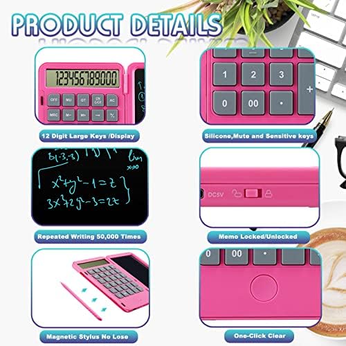 Calculadoras Hion, calculadora de desktop de escritório recarregável de 12 dígitos com comprimido de fios apagável, calculadoras de