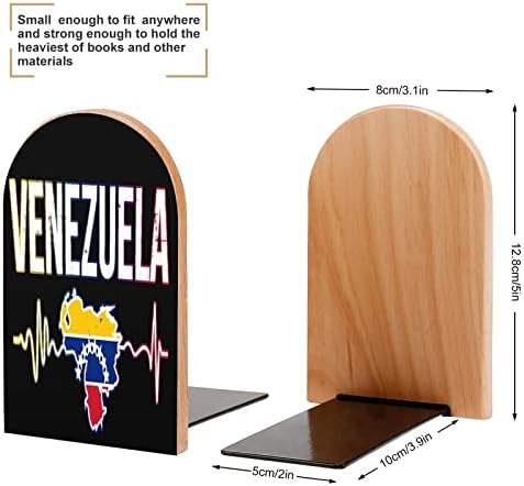 Venezuela Heart Beats Princied Wood Book Ends Non-Skid Decor BookEnd Small for Office Home 1 par