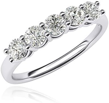14K White Gold Eternal Eternal Five Stones Anniversary Ring simulou diamantes brilhantes eternidade anel 1.25ctw para mulheres