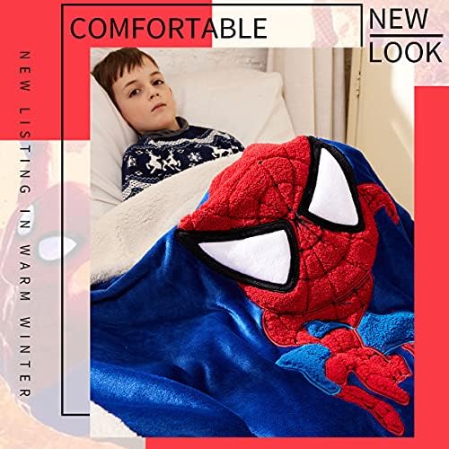Cosusket Marvel Kids Spiderman Throw Blanket, assinado em conjunto 3D Cartoon Borderyery Sherpa Blanket Boys Gifts