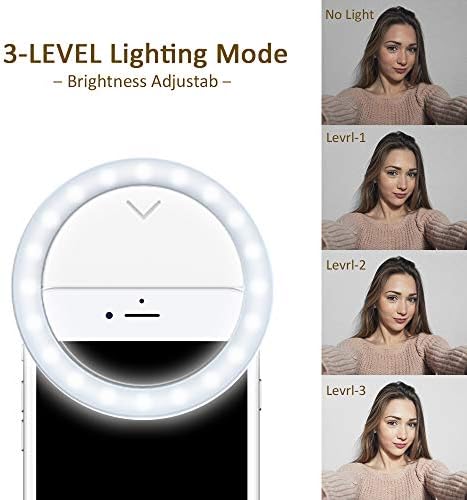 Anel de selfie Luz, Luz de Luz de Luz Luz LED Luz com 40 Luz LED 4 Modos de luz 10 Níveis de brilho Luz recarregável USB