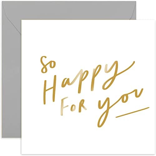 Old English Co. Tão feliz por seu cartão - Cartão de Gold Foil Parabéns Homens e Mulheres | Nova casa, anúncio de bebê, emprego,