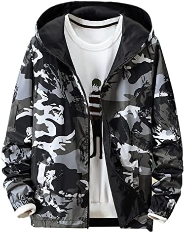 Jaquetas para homens masculino outono casual camuflage impressão de capuz de plus size de dois lados de casaco fino de casaco fino