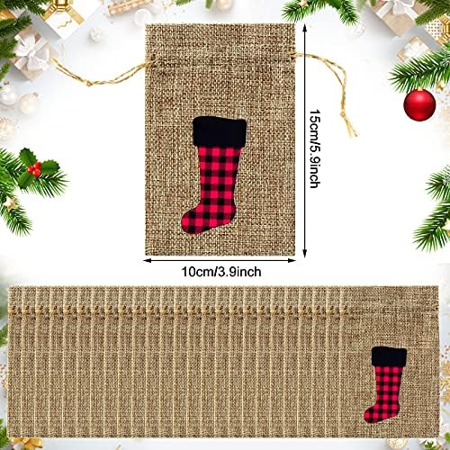 24 peças Sacos de presente de estopa de Natal sacolas de tratamento de Natal com cordões reutilizáveis ​​para pequenos sacos