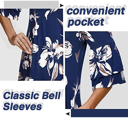 Vestidos de camiseta casual de verão iuga para mulheres solteiras mangas curtas confortáveis ​​vestidos de mulheres com bolsos
