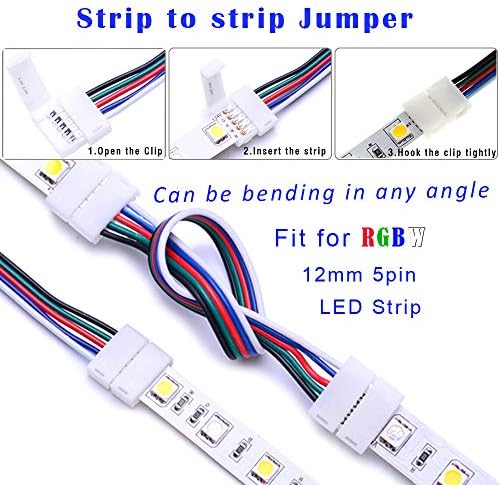 FSJEE 12mm 5pin RGBW LED TRIMENTO CONECTOR DE TRANHA DE LED COM CONECTORES DE EXTENSÃO DE 16,4 pés, conectores sem