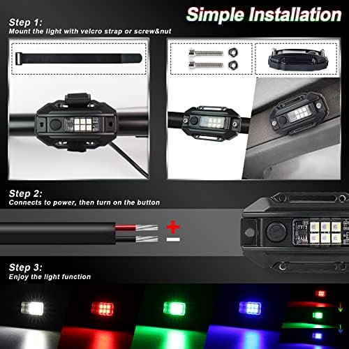 RGB White UTV Dome Light, Povtor Universal Switch RGB Strobe Roll Bar Mount Car Led Led Light Light Roll Cage Utility Light Light para