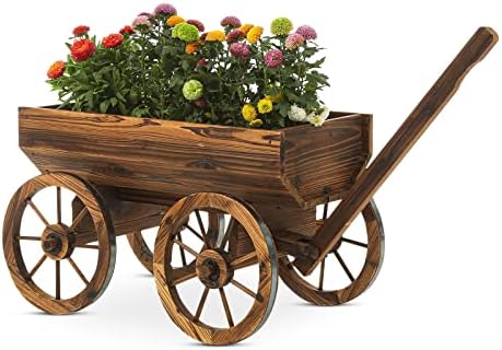 Notume Garden Wagon Decor com rodas vaso de flores rústico, plantadores da vagão de decoração de varanda no quintal externo