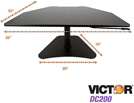 Victor DC200 Conversor de mesa em pé ajustável, transforma qualquer mesa de sentar em uma mesa de stand up, não abaixa a posição de sentar, preto