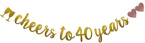 Felicidades de 40 anos de bandeira, guirlandas de papel glitter pré-estrung e ouro para suprimentos de decorações de festa de aniversário de 40 anos/aniversário, nenhuma assembléia necessária, Sunbetterland