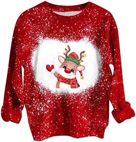Sol moleta de Natal nokmopo para mulheres moda casual impressão de natal redondo pescoço de manga longa de suéter de suéter