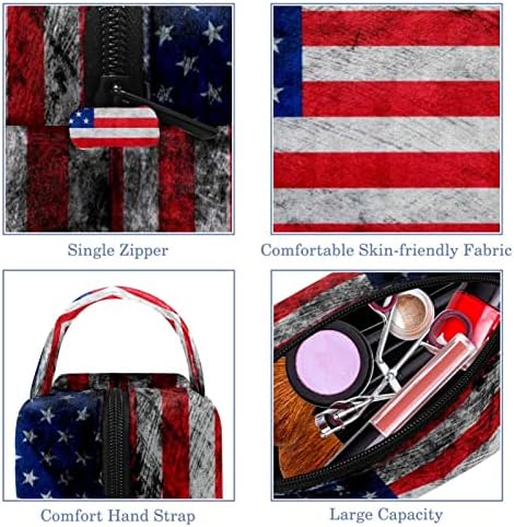 Bolsa de maquiagem tbouobt bolsa de bolsa cosmética bolsa bolsa com zíper, bandeira americana retro