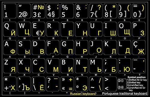 4Keyboard Português-russo não transparente Rótulos de teclado Layout Backgramento preto para desktop, laptop e notebook