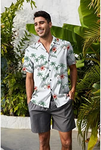 Century Star Mens Hawaiian Shirts Floral Casual Camisas de Button-Down Camisetas Tropicais de Manga curta para homens