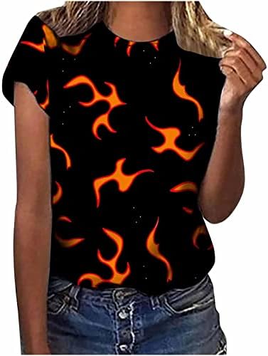 Camisetas de manga curta Mulheres Crewneck Summer Top Flame Impresso Tunic Tops Camiseta Regular Fit Bloups Dressty