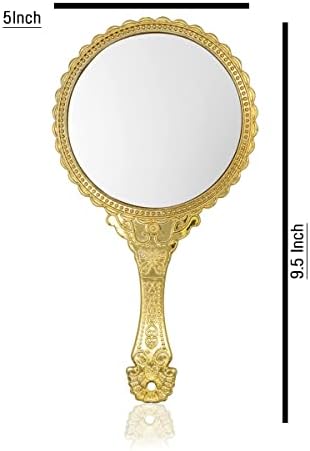 Omã espelho de mão de 11,5 polegadas, espelho de mão com alça, espelho portátil, maquiagem pessoal espelho redondo plástico