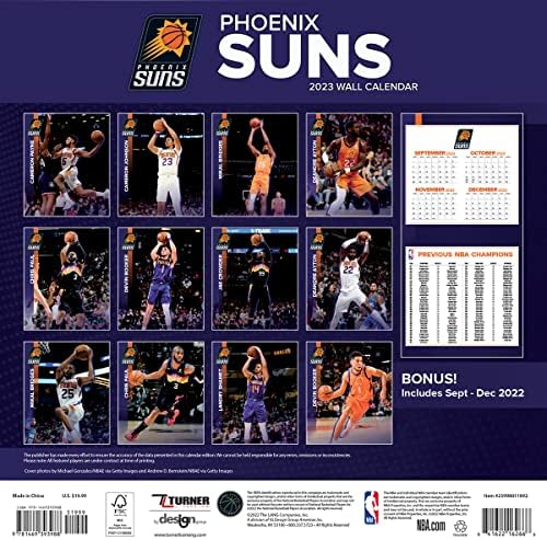 Turner Sports Phoenix Suns 2023 12x12 Calendário de parede da equipe