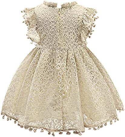 AGQT Baby Girl Tutu Dress Elegant Lace Pom Pom Flutter Sleeve Dress Szie 1-6t